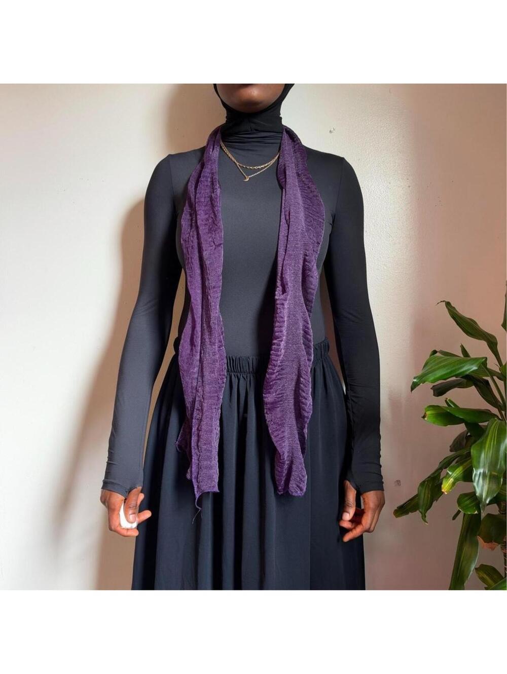 Sheer Crinkled Deep Purple fringe scarf